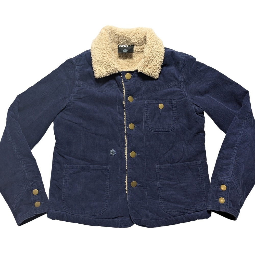 BDG Corduroy Sherpa Lined Trucker Jacket Mens Medium‎ Navy Blue Western Boho